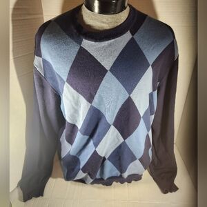 Men's Austin Reed Crewneck Sweater - Dark Blue and Light Blue Argyle